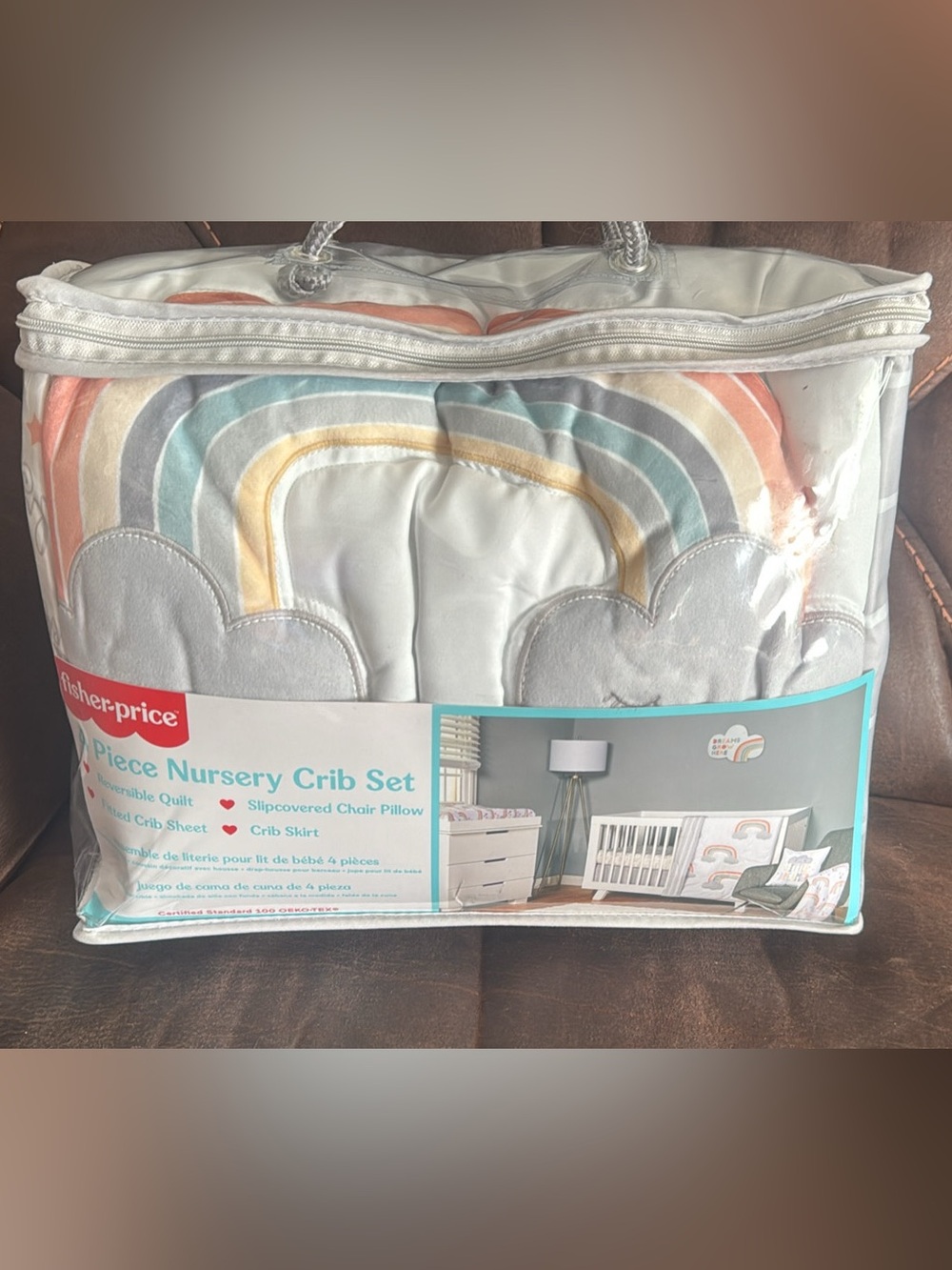 Fisher-Price Rainbow Nursery Crib Set - Pastel Clouds NWT